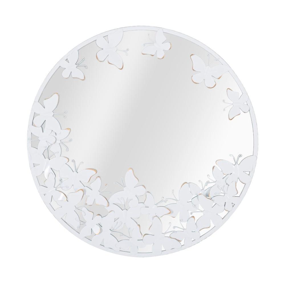 Specchio Rotondo White Butterfly Cm 62.5X2.3