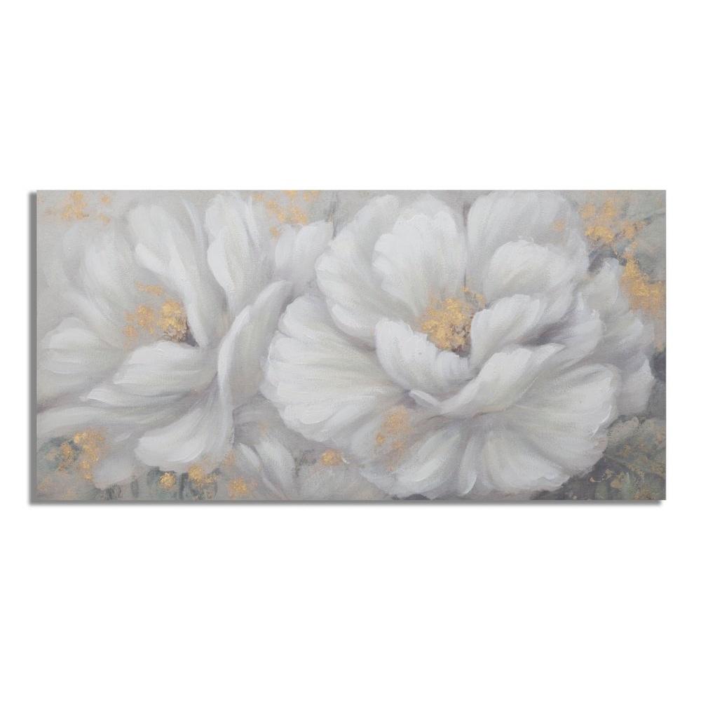 Dipinto Su Tela White/Gold Flower Cm 140X3.7X70
