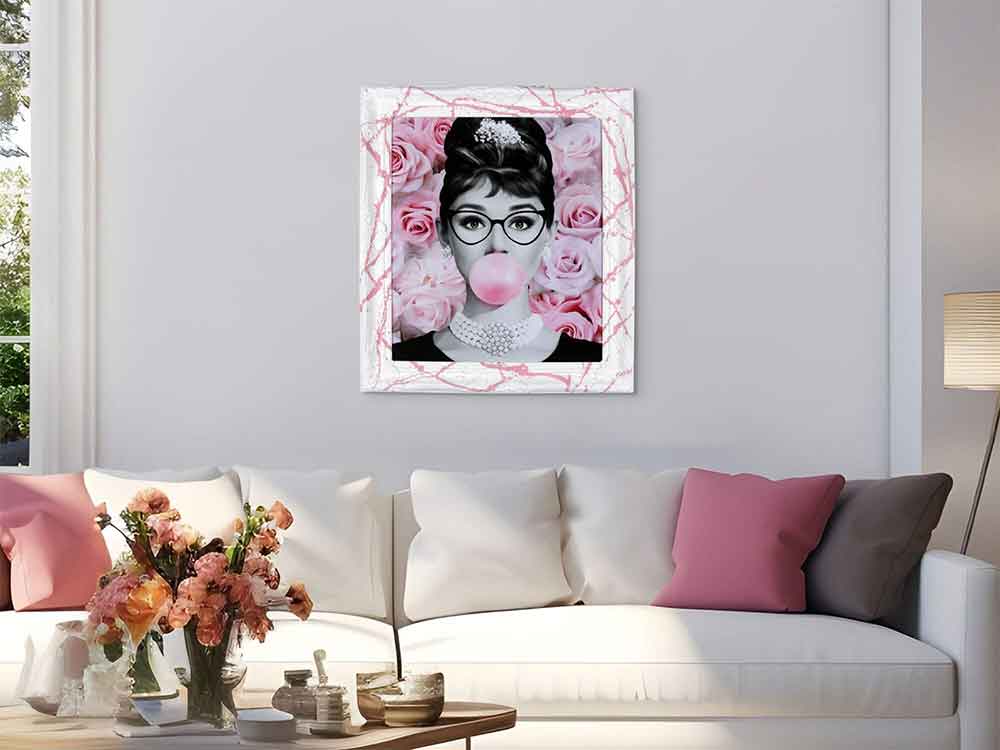 ADM PBR0102SZ1 - Quadro Stampa Audrey Hepburn con Rose Cornice Rosa