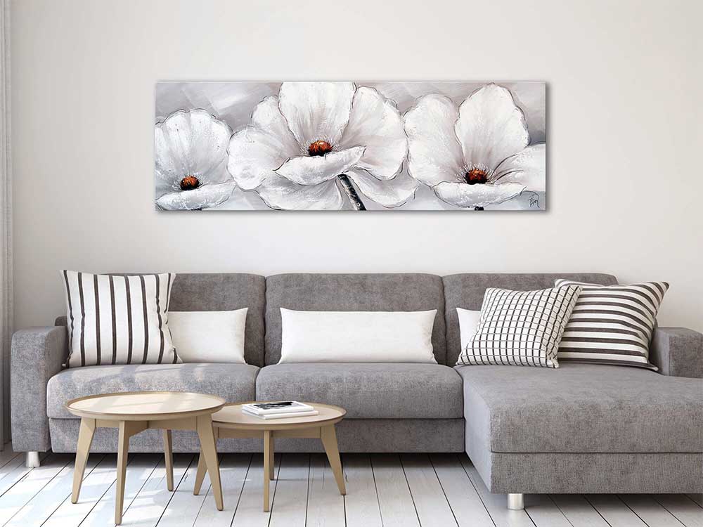 ADM AS306X1 - Quadro Moderno Fiori Bianchi Dipinto a Mano su Tela