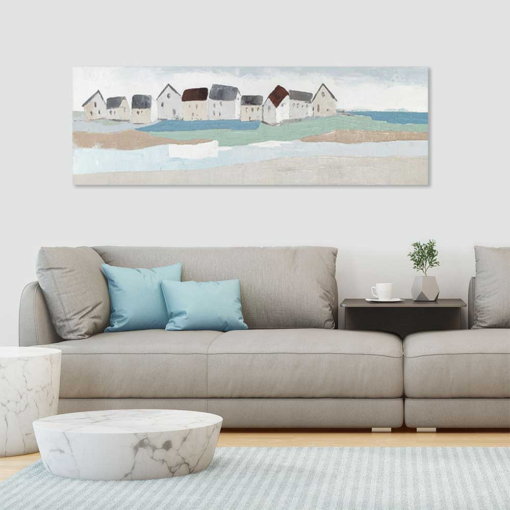 Agave | Quadro Dipinto a Mano "Sea Village" 150x50 - Agave e Mare