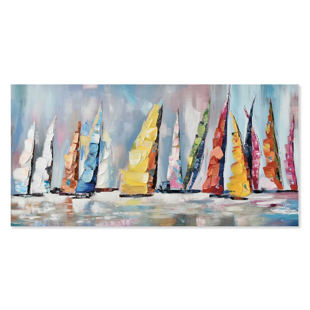 Agave - "Nuove rotte": Quadro Marino Moderno con Vele Colorate 140x70