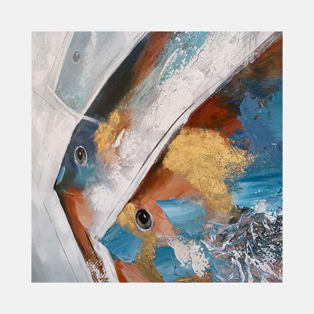 Agave Opah 80x80: Quadro Moderno Marino con Pesci Dipinto a Mano