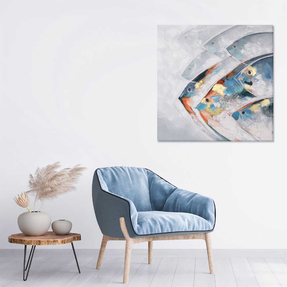Agave Opah 80x80: Quadro Moderno Marino con Pesci Dipinto a Mano