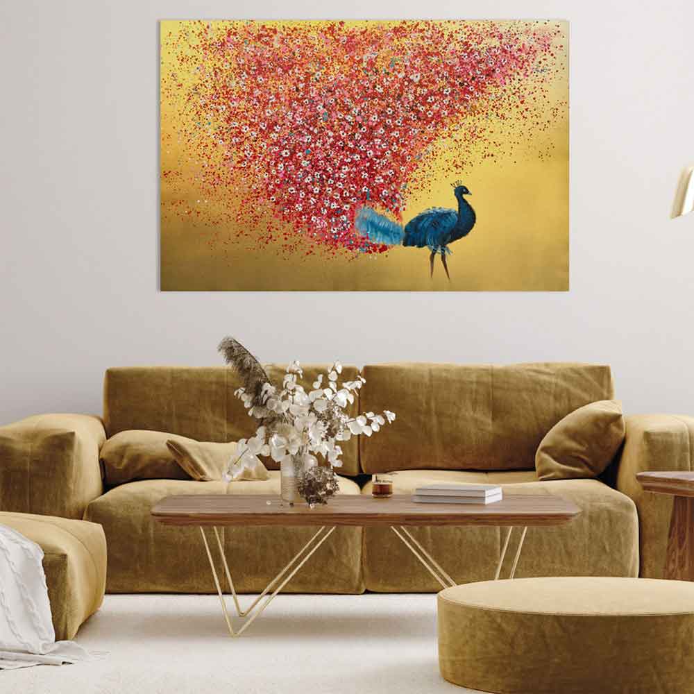 Agave | Segnali d'amore 120x80: Quadro Dipinto a Mano Moderno Pavone