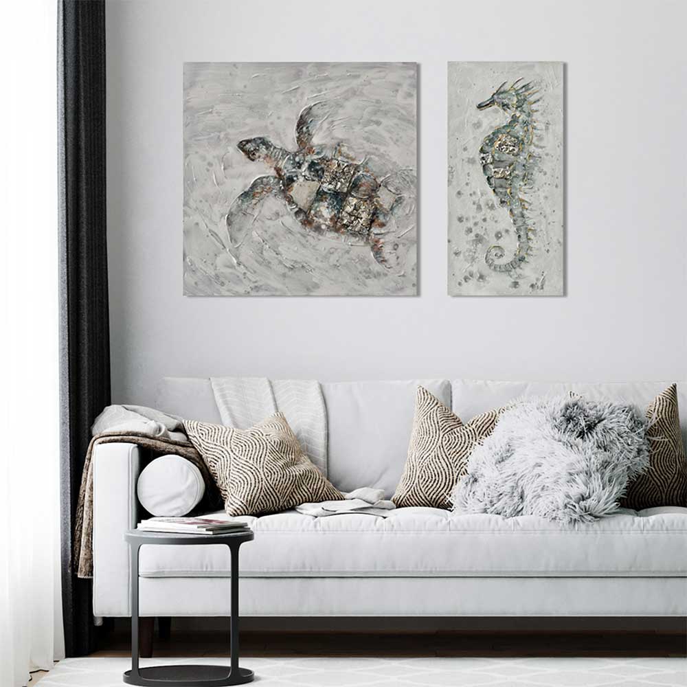 Agave | Tortoise 60x60: Quadro Dipinto a Mano Stile Marino