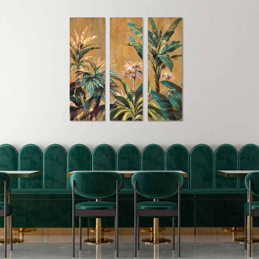 Agave Quadri Dipinti a Mano "Clorofilla" - Set 3 pz 40x120 - Natura