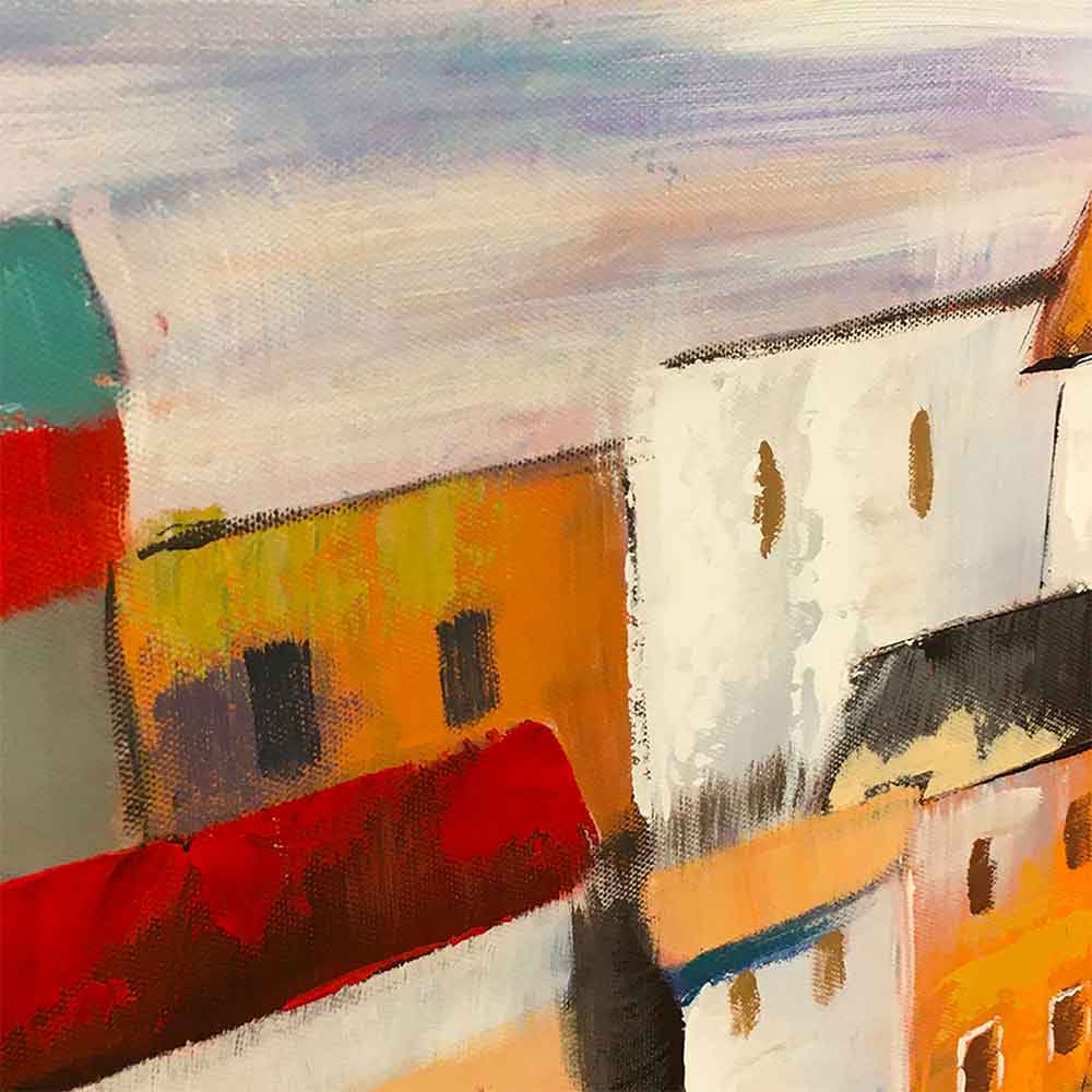 Agave - Quadro Marino "Borgo sul mare" Multicolore Dipinto a Mano