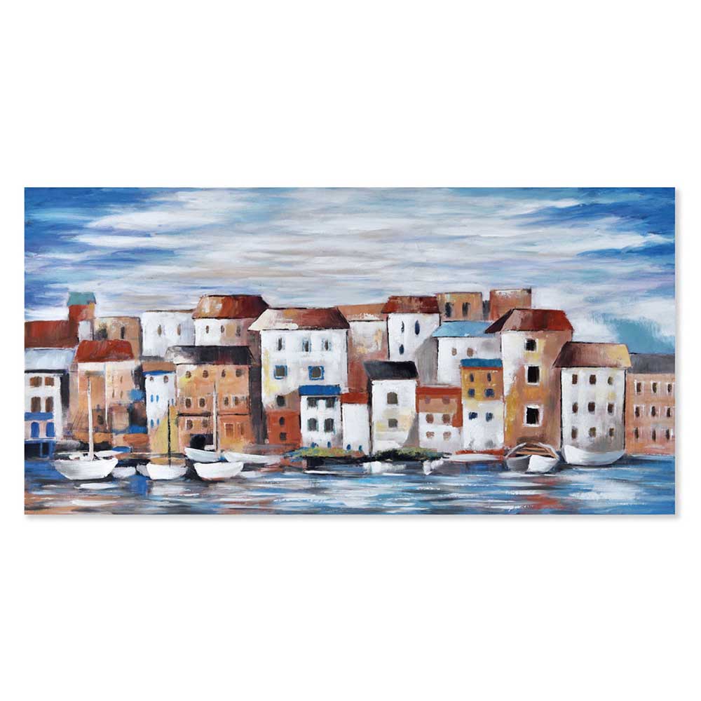 Agave - Quadro Marino "Borgo sul mare" Multicolore Dipinto a Mano