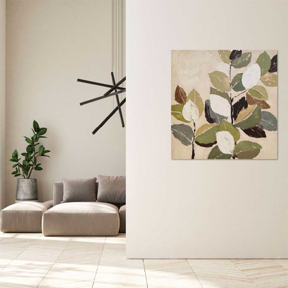 Agave Quadro Dipinto a Mano "Foliage 1" 90x90 - Tema Foglie Materico