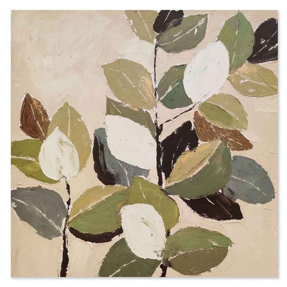 Agave Quadro Dipinto a Mano "Foliage 1" 90x90 - Tema Foglie Materico
