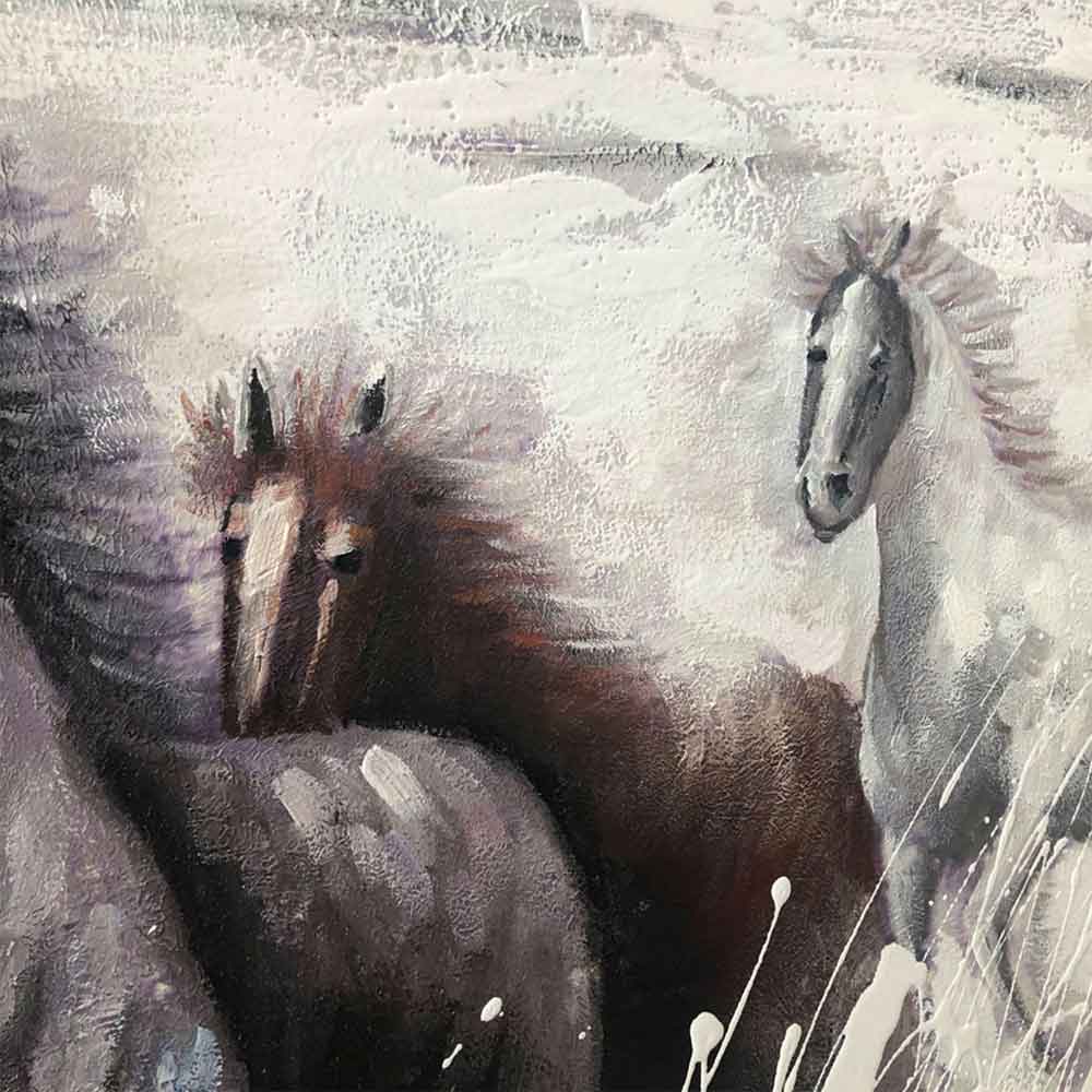 Agave Quadro Dipinto a Mano "Wild horses" 150x100 - Cavalli al Galoppo