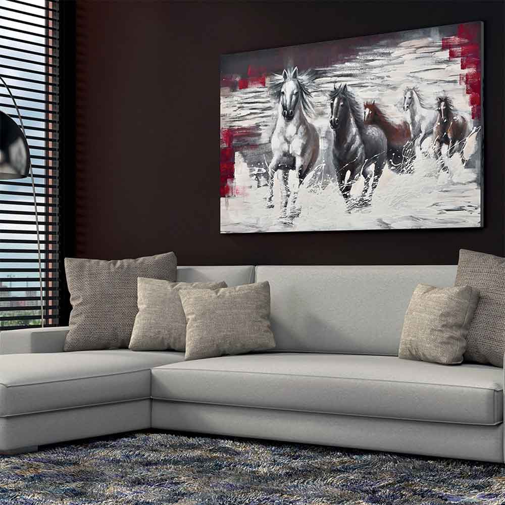 Agave Quadro Dipinto a Mano "Wild horses" 150x100 - Cavalli al Galoppo