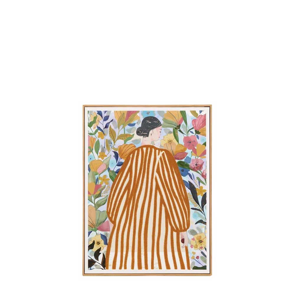 L'Oca Nera Quadro Serigrafia Figura Femminile su Sfondo Floreale con Cornice