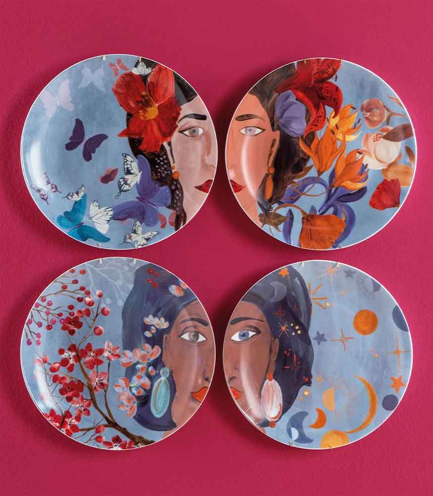 L'Oca Nera Piatti Decorativi da Parete Tangeri Set 4 Pezzi