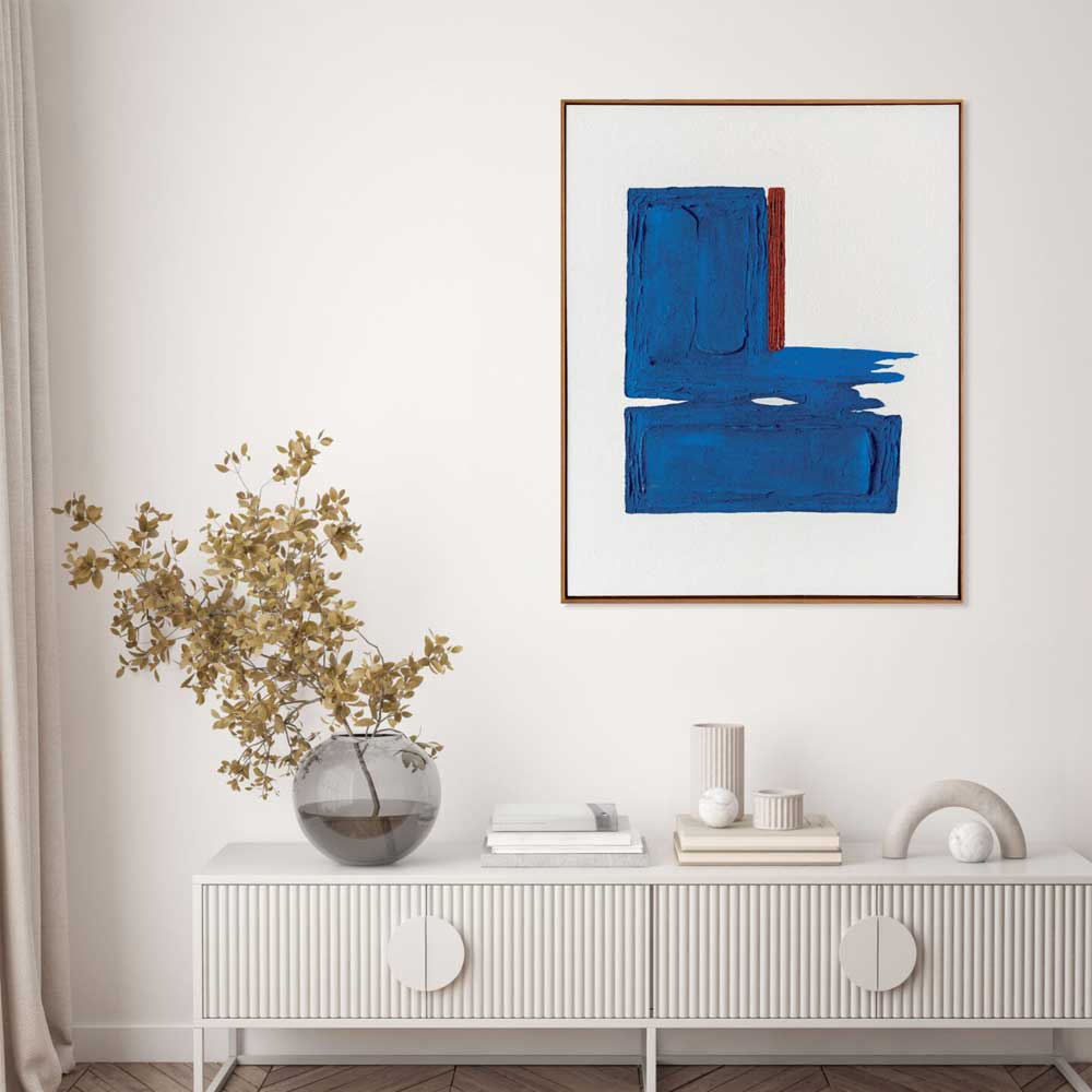 Agave - Snorkel Blue 80x100: Quadro Astratto Dipinto a Mano Neoplasticismo Blu e Marrone