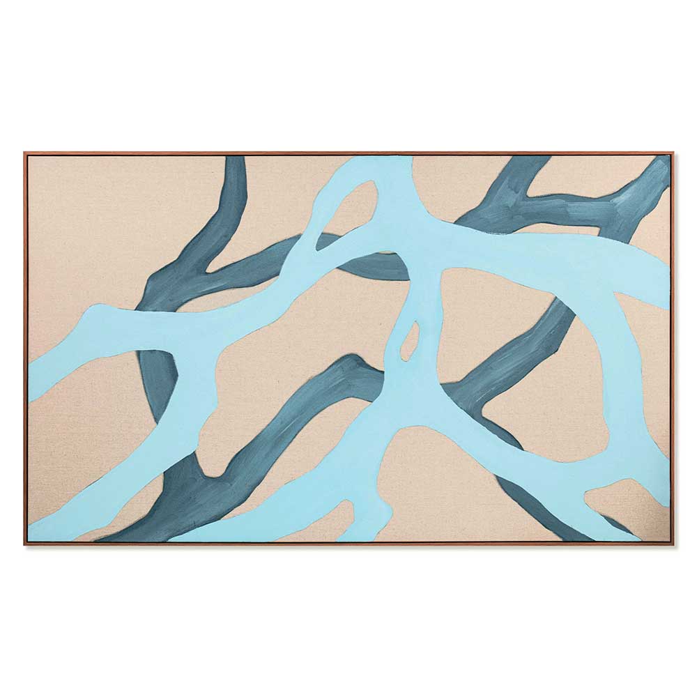 Agave - Talea 150x90: Quadro Astratto Dipinto a Mano Azzurro a Contrasto