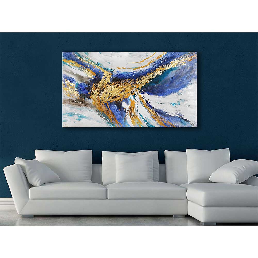 ADM AS435X2 - Quadro Astratto Blu e Oro Dipinto a Mano Materico
