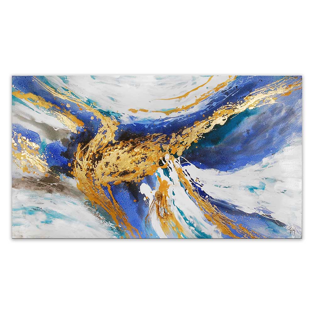 ADM AS435X2 - Quadro Astratto Blu e Oro Dipinto a Mano Materico