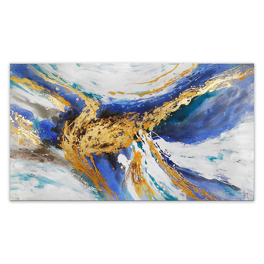 ADM AS435X2 - Quadro Astratto Blu e Oro Dipinto a Mano Materico