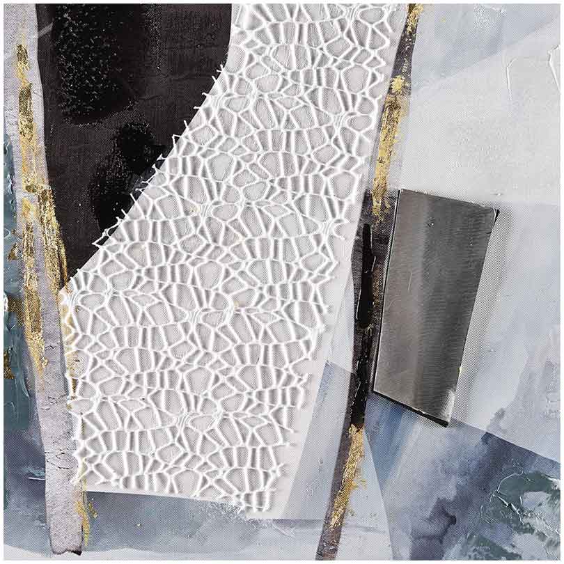 ADM AS465X1 - Quadro Astratto Bianco/Nero con Inserti Oro Metallo