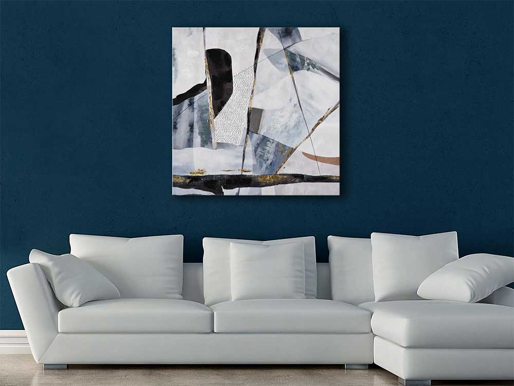 ADM AS465X1 - Quadro Astratto Bianco/Nero con Inserti Oro Metallo