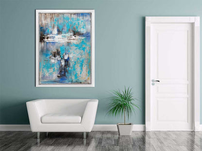 ADM AS480X1 - Quadro Astratto Azzurro Verticale Dipinto a Mano