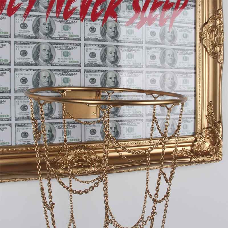 ADM BBR01004EG - Quadro Basket Money Never Sleeps Cornice Oro