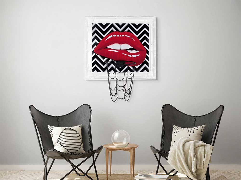 ADM BBR01005SW - Quadro Basket Bocca Surrealista Cornice Bianca