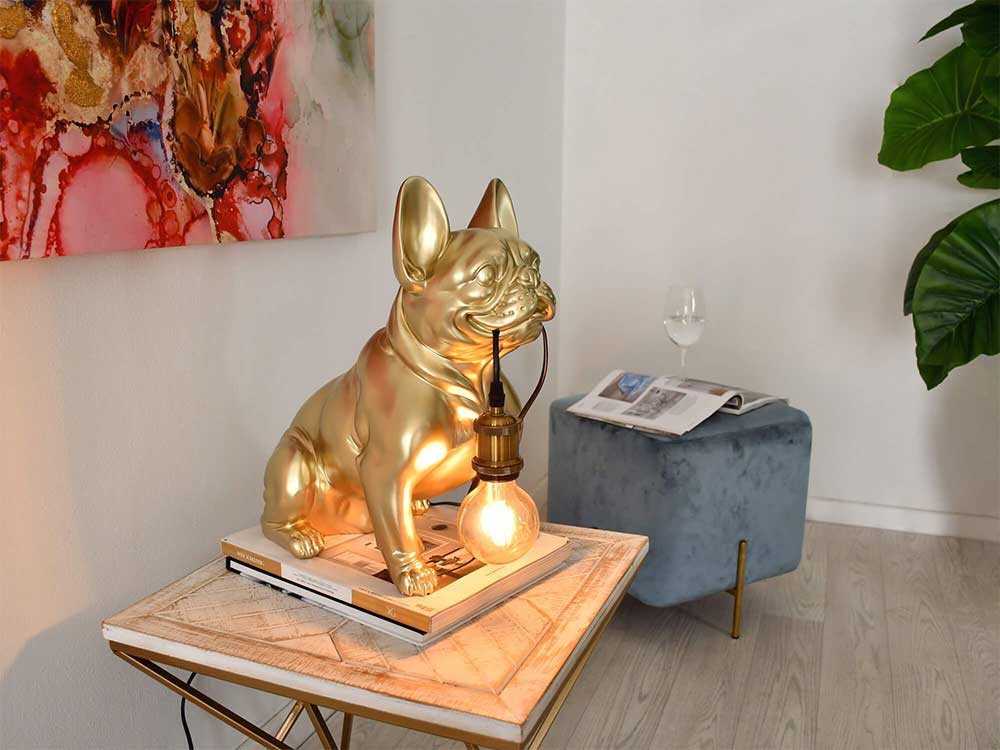 ADM Lampada da Tavolo Scultura Bulldog Francese Seduto Oro SBL4040EG