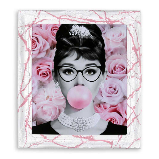 ADM PBR0102SZ1 - Quadro Stampa Audrey Hepburn con Rose Cornice Rosa
