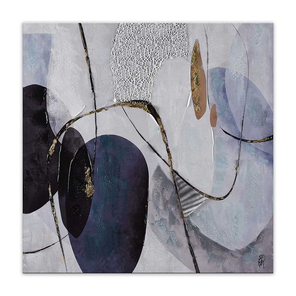 ADM Quadro Astratto Grigio e Nero con Inserti Metallo AS466X1