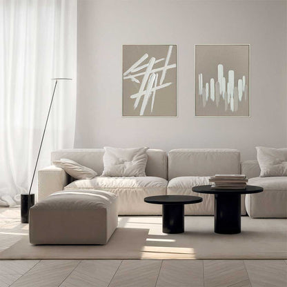 Agave - Quadro Astratto "Upside" 60x80: Pittura Materica Bianca su Sfondo Neutro