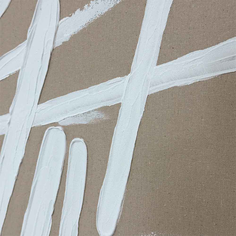 Agave - Quadro Astratto "Cross" 60x80: Pittura Materica Bianca su Sfondo Neutro