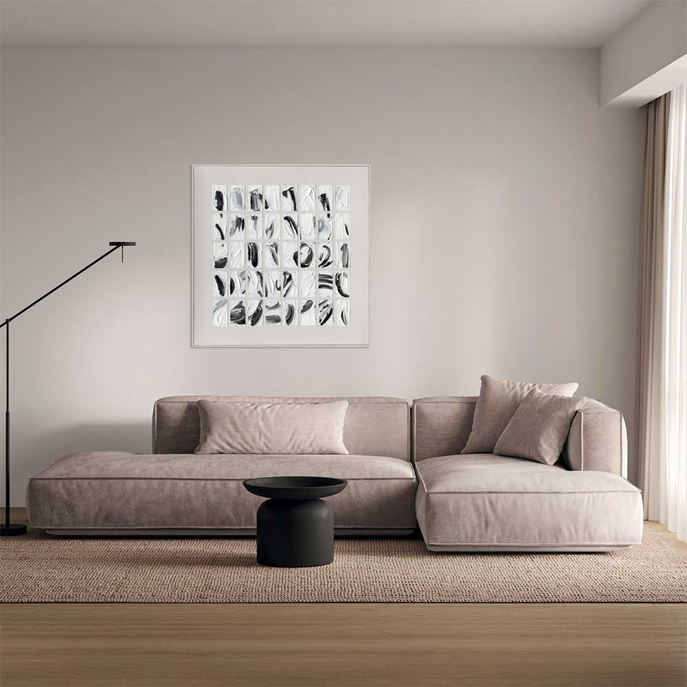 Quadri Astratti Agave: Peirce 100x100 Dipinto a Mano - Bianco Nero, Omaggio Charles Peirce
