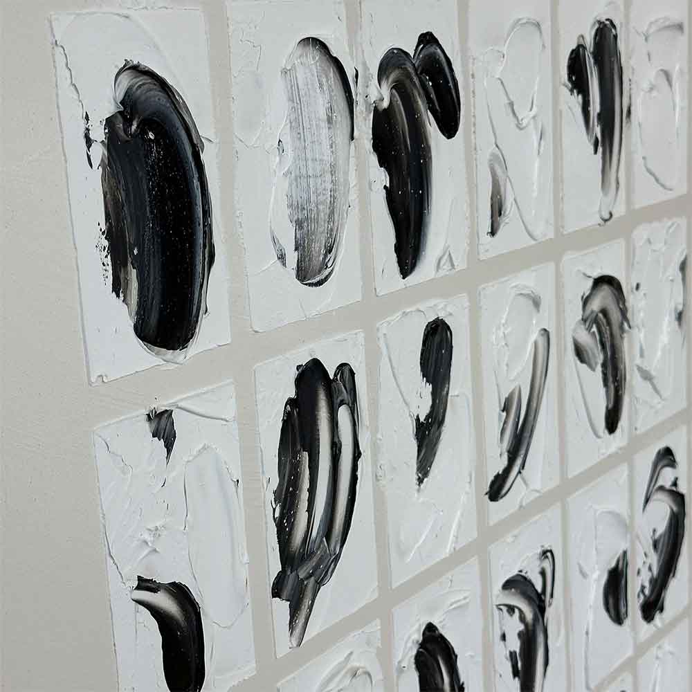 Quadri Astratti Agave: Peirce 100x100 Dipinto a Mano - Bianco Nero, Omaggio Charles Peirce