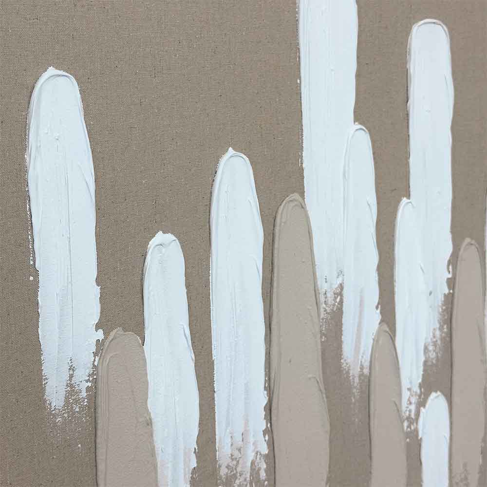 Agave - Quadro Astratto "Upside" 60x80: Pittura Materica Bianca su Sfondo Neutro