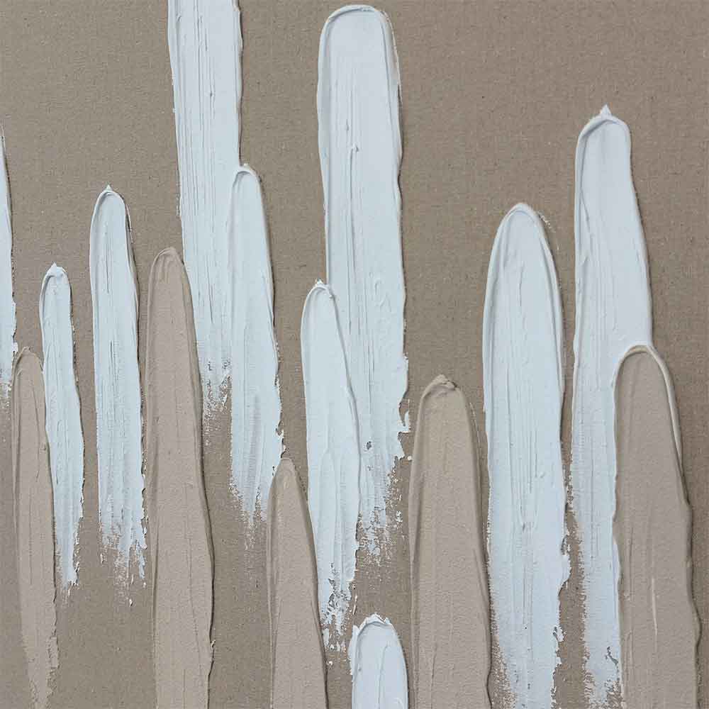 Agave - Quadro Astratto "Upside" 60x80: Pittura Materica Bianca su Sfondo Neutro