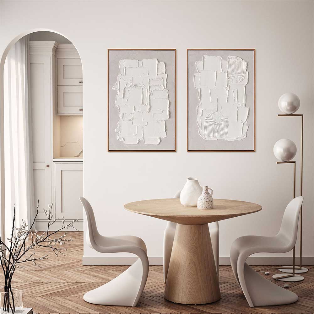 Agave Quadri Astratti : Spatula 60x90 Dipinto a Mano - Materico Bianco