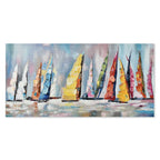 Agave - "Nuove rotte": Quadro Marino Moderno con Vele Colorate 140x70