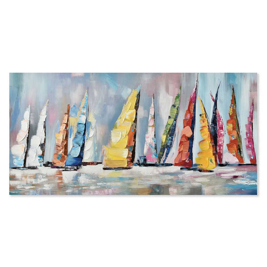 Agave - "Nuove rotte": Quadro Marino Moderno con Vele Colorate 140x70