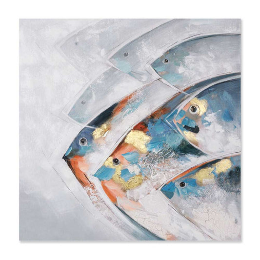 Agave Opah 80x80: Quadro Moderno Marino con Pesci Dipinto a Mano