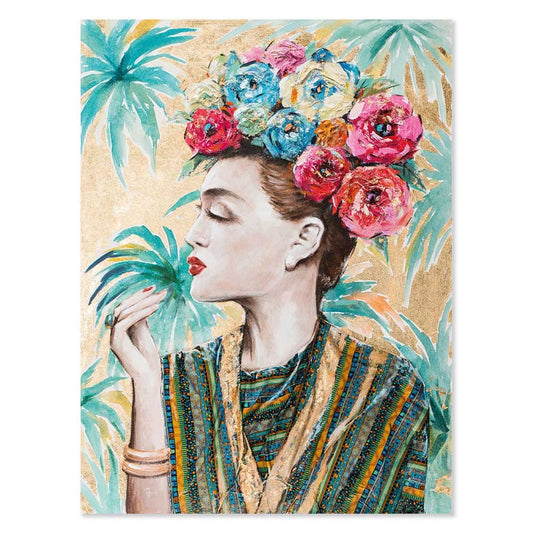 Agave | Quadro Figurativo "Tropical chic" 90x120 - Donna e Fiori Tropicali