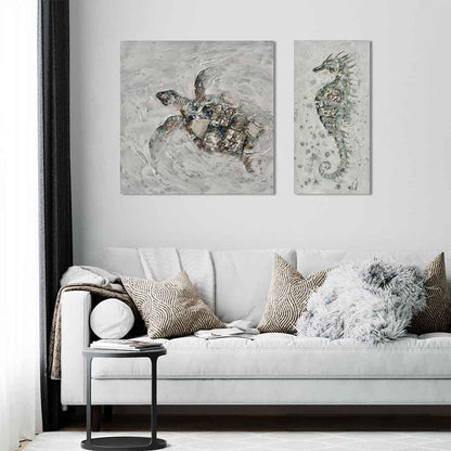 Agave | Quadro Mare con Cavalluccio Marino: Hippocampus 30x60 Dipinto a Mano