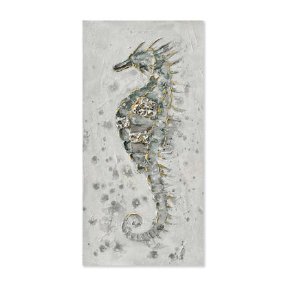 Agave | Quadro Mare con Cavalluccio Marino: Hippocampus 30x60 Dipinto a Mano