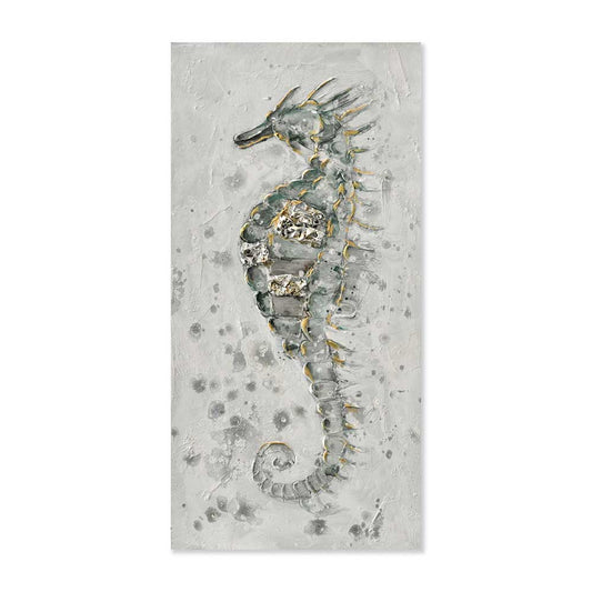 Agave | Quadro Mare con Cavalluccio Marino: Hippocampus 30x60 Dipinto a Mano