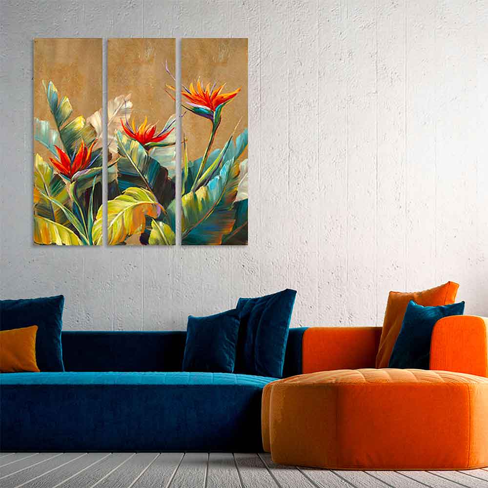 Agave Quadri Dipinti a Mano "Sterlizie" - Set 3 pz 40x120 - Natura