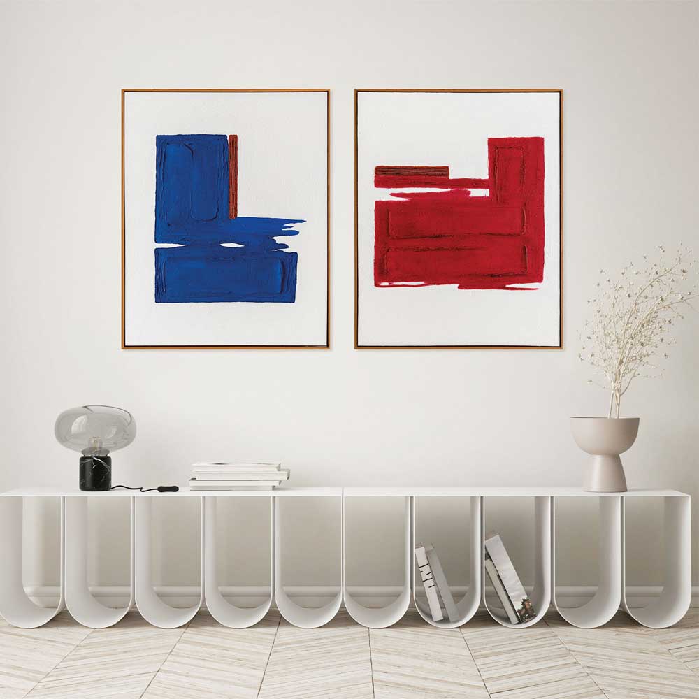 Agave - Racing Red 80x100: Quadro Astratto Dipinto a Mano Neoplasticismo