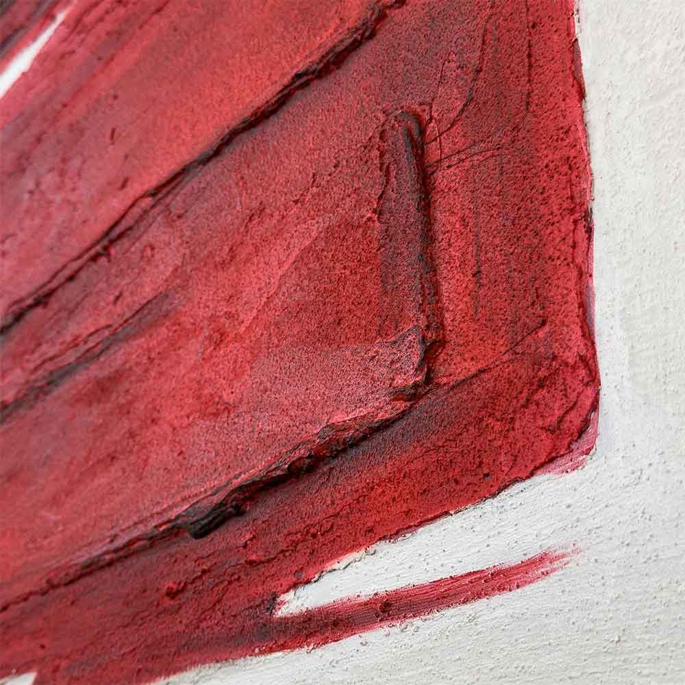 Agave - Racing Red 80x100: Quadro Astratto Dipinto a Mano Neoplasticismo