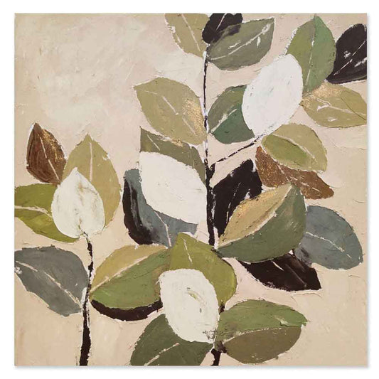Agave Quadro Dipinto a Mano "Foliage 1" 90x90 - Tema Foglie Materico